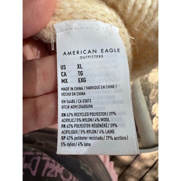 Vintage AMERICAN EAGLE Cable Knit Cardigan Sweater Fisherman Cream Y2K Size XL - Picture 8 of 8